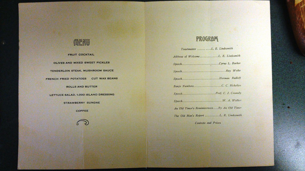 These are the two inside pages showing the menu and the program for the evening.